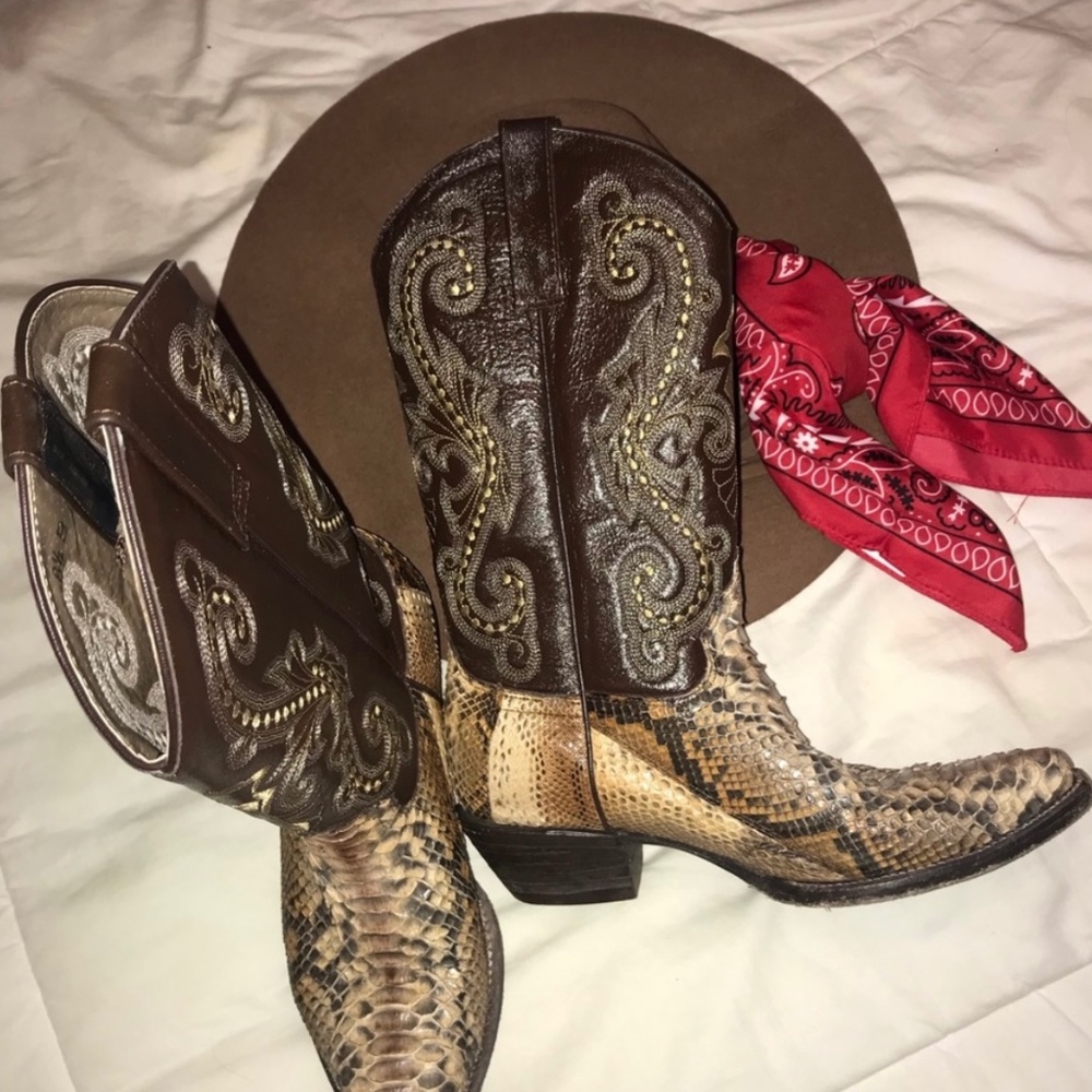 Circle G Western Real Python Leather Boots 8.5 - image 1